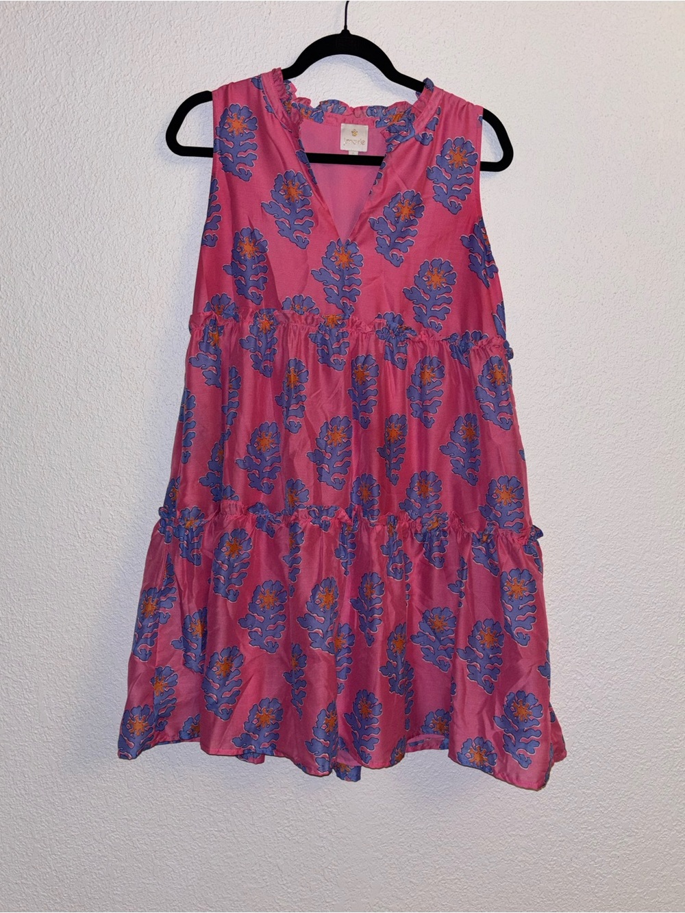 Sleeveless Pink Floral Tiered Mini Dress